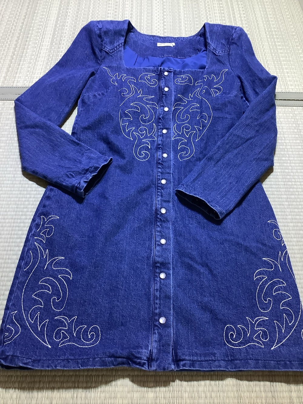Avec Les Filles Western Embroidered Long Sleeve Denim Minidress